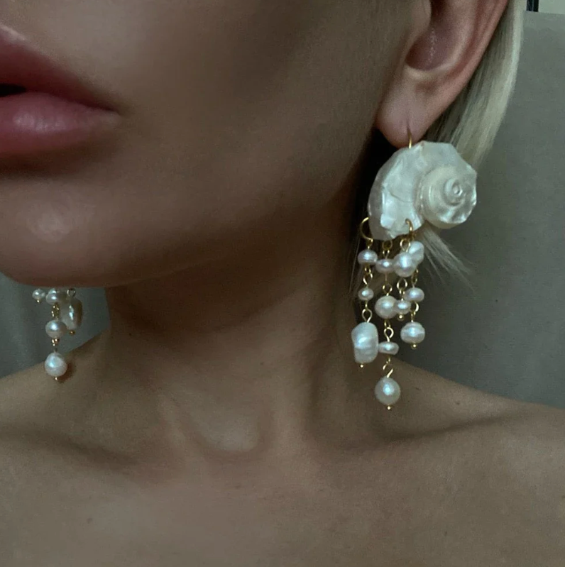 Natural Pearl Handmade Dangle Long Earrings