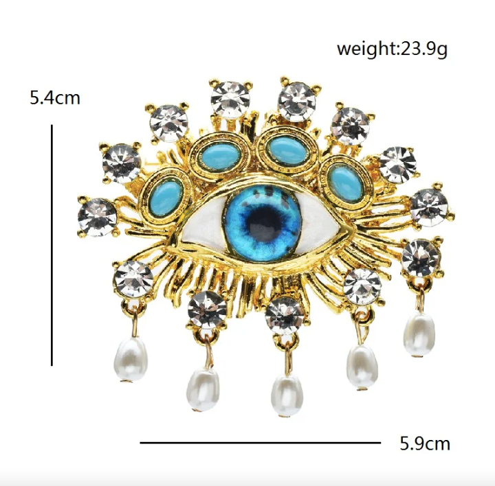 Evil Eye Baroque Pearl Tassel Brooch