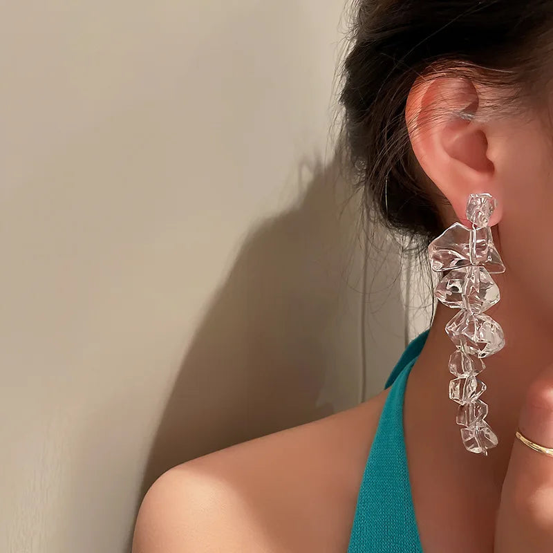 Long Tassels Transparent Acrylic Ice Drop Earrings