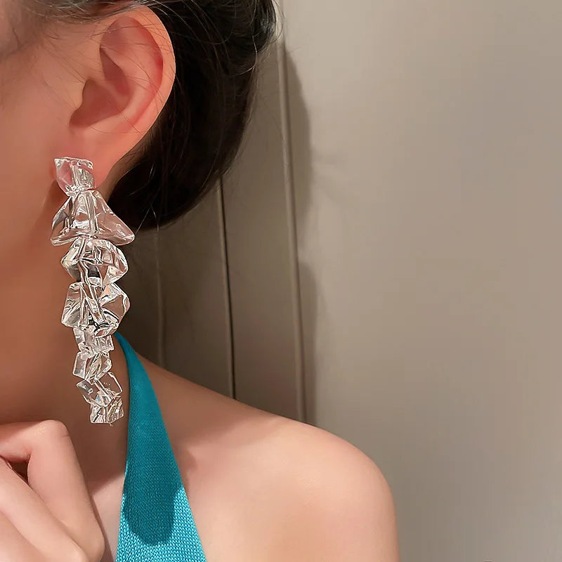 Long Tassels Transparent Acrylic Ice Drop Earrings