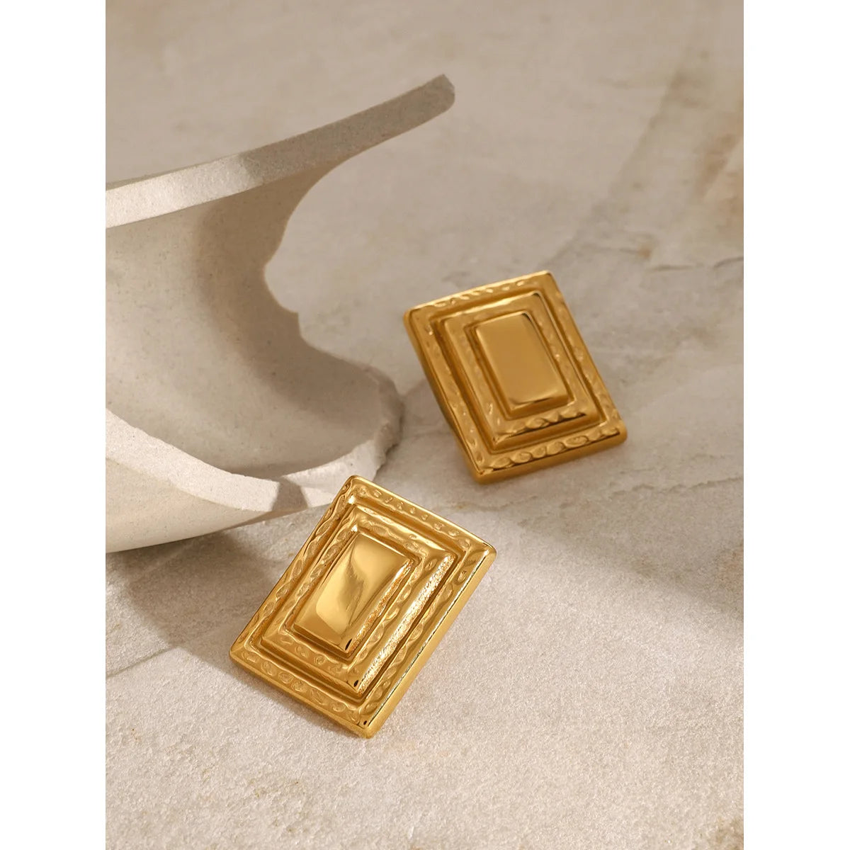 Rectangular Three Layer Earrings