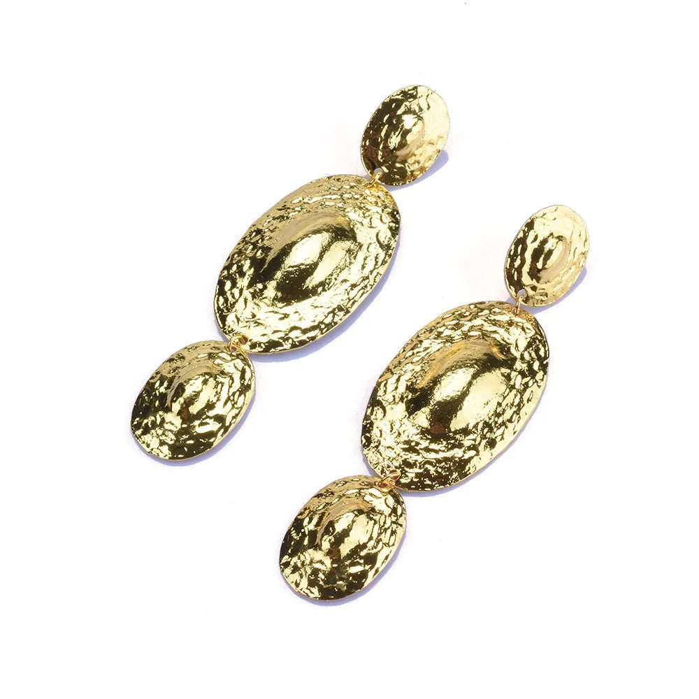 Textured Oval Shape Metal Dangle Earrings
