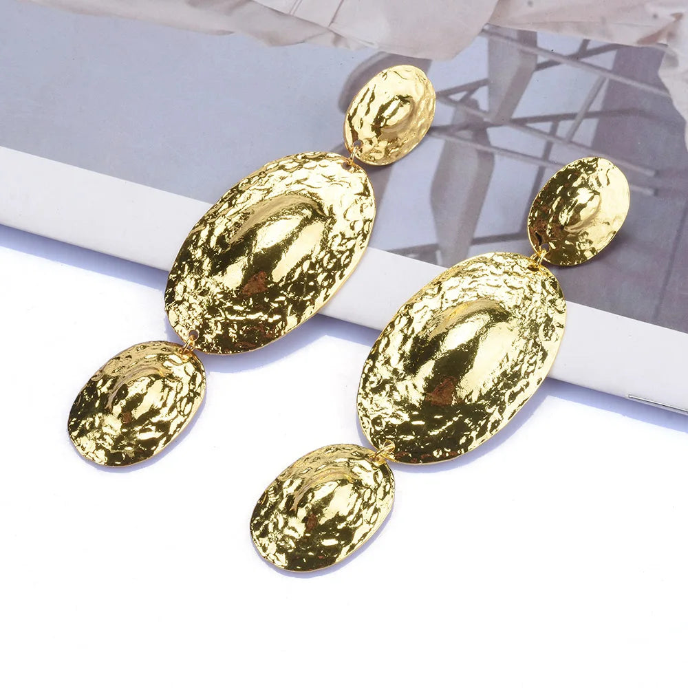Textured Oval Shape Metal Dangle Earrings