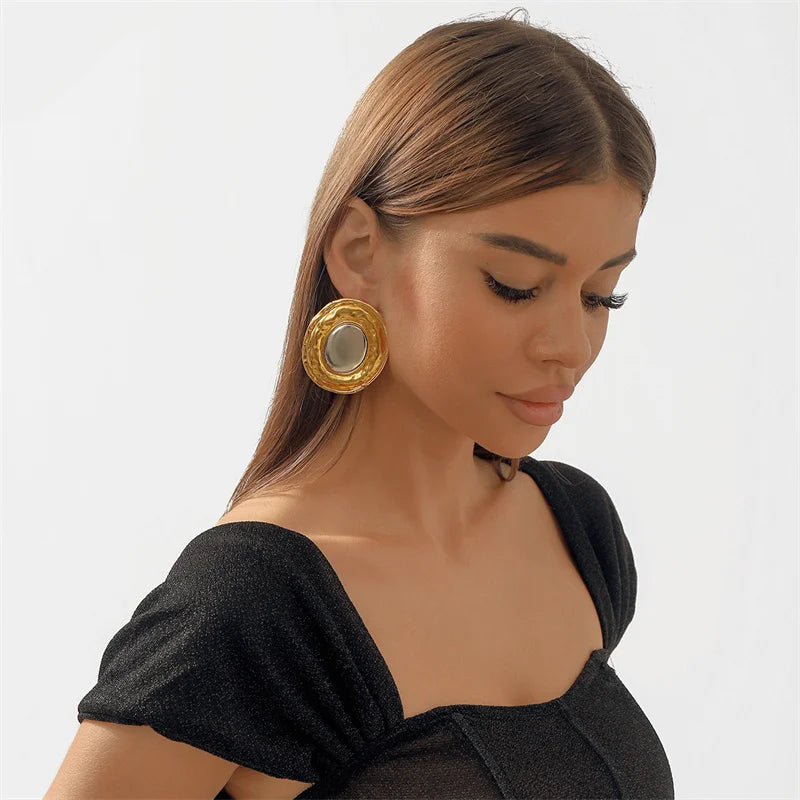 Contrast Round Large Earrings