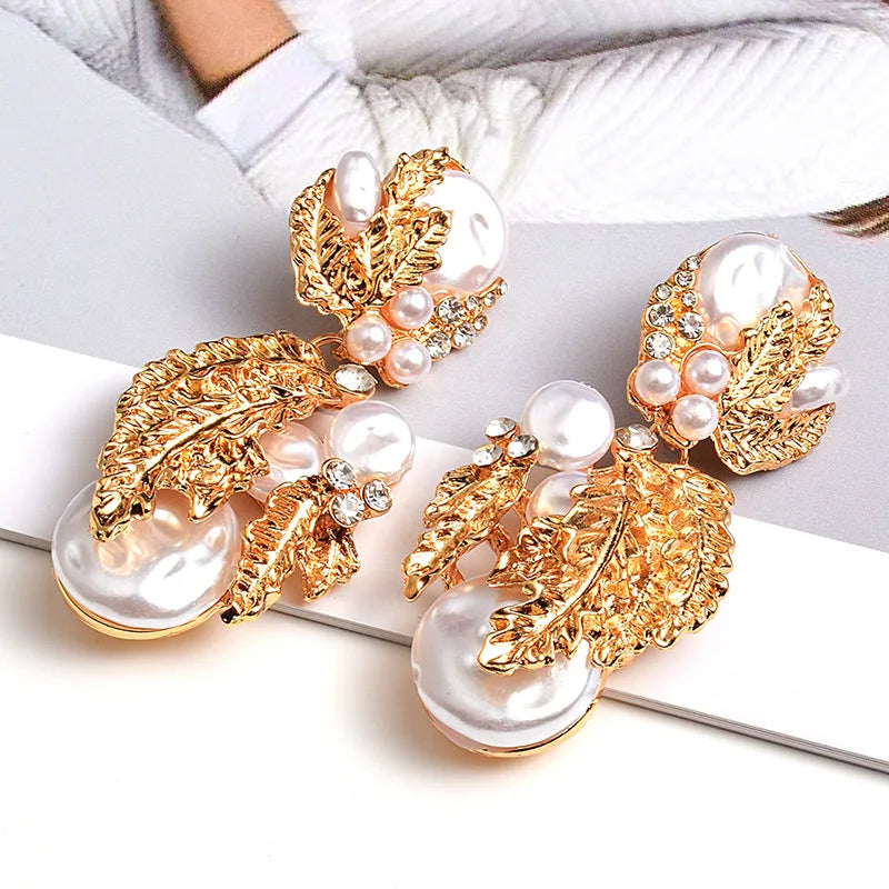 Baroque Leaf Pearl Earrings