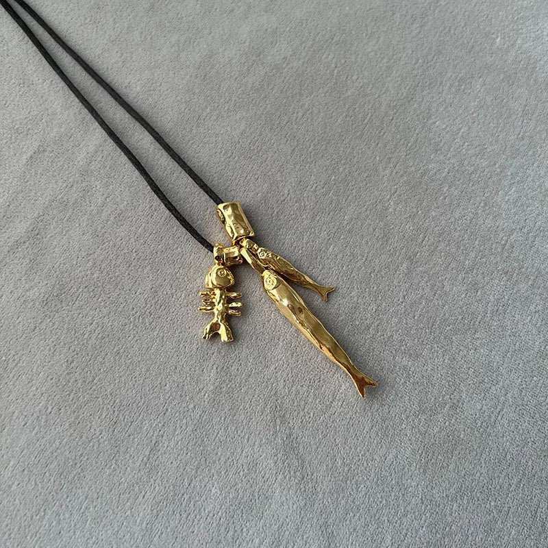 Sardine Fish Charm Pendant Cord Necklace