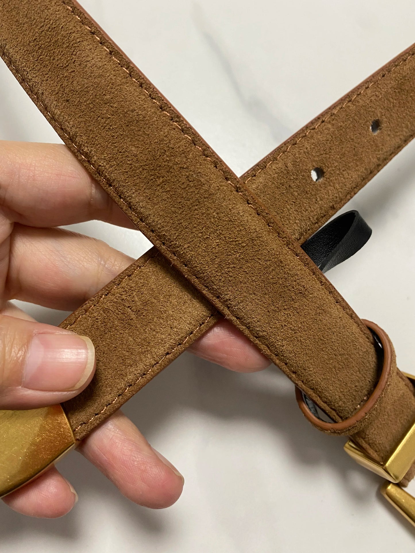 Chunky Buckle Suede Genuine Leather Belt