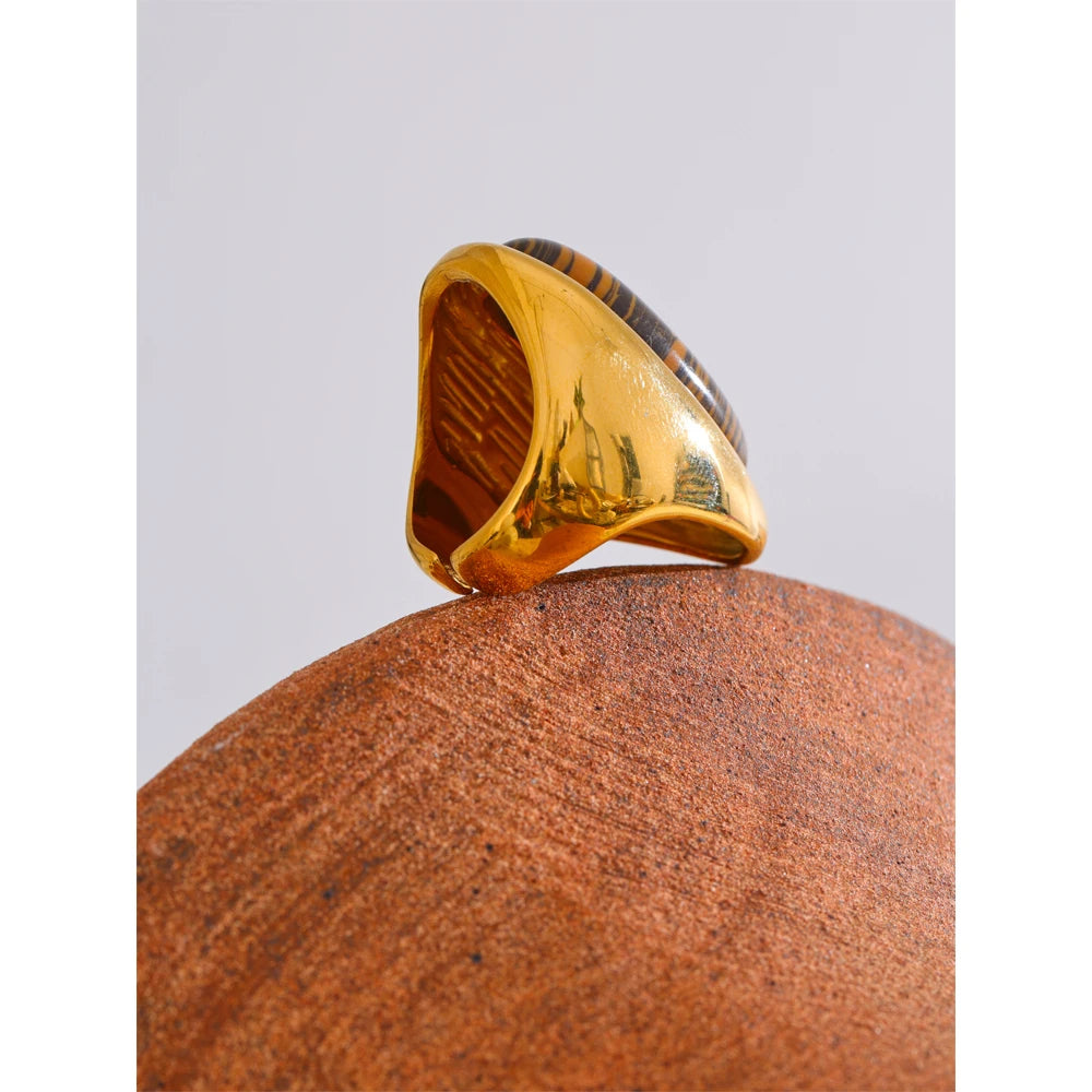 Tiger Stone Golden Ring 18K Gold Plated Ring