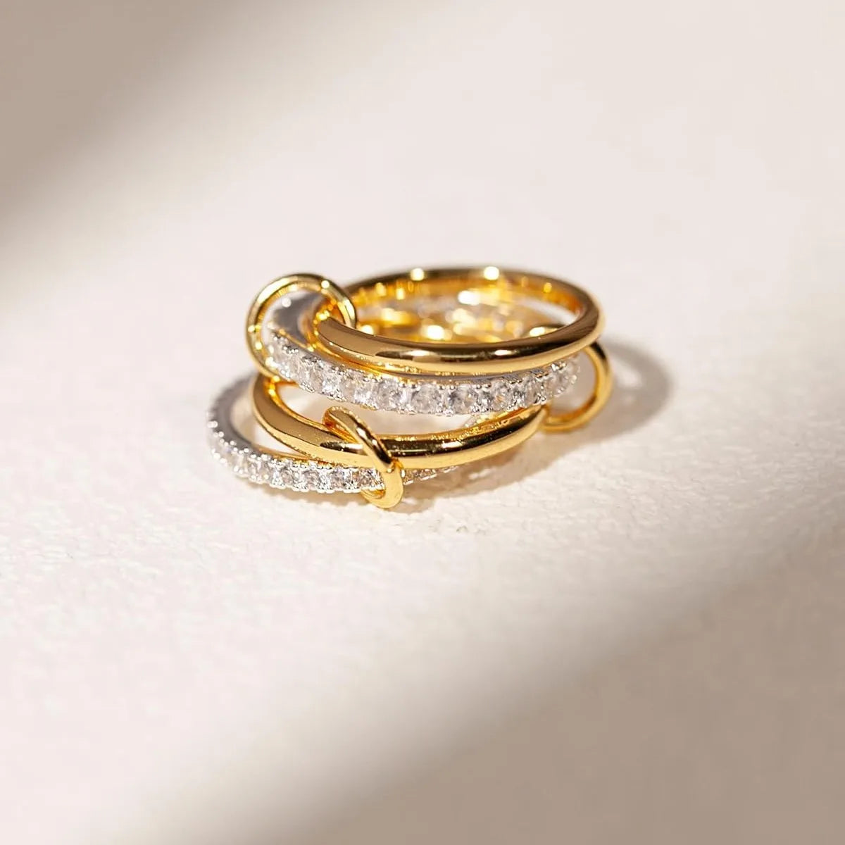 Rhinestone Silver & Gold Plated Four Ring Stack