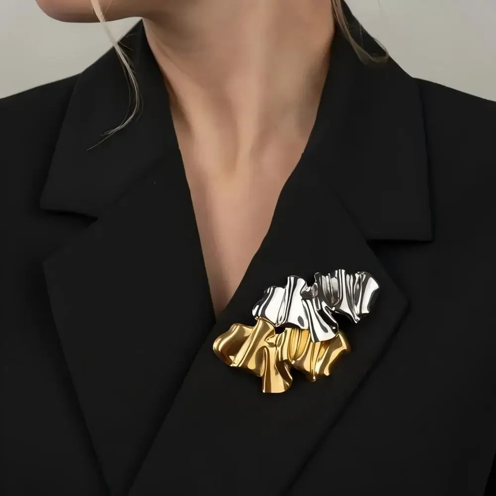 Minimalist Abstract Ruffled Design Stainless Steel Brooches