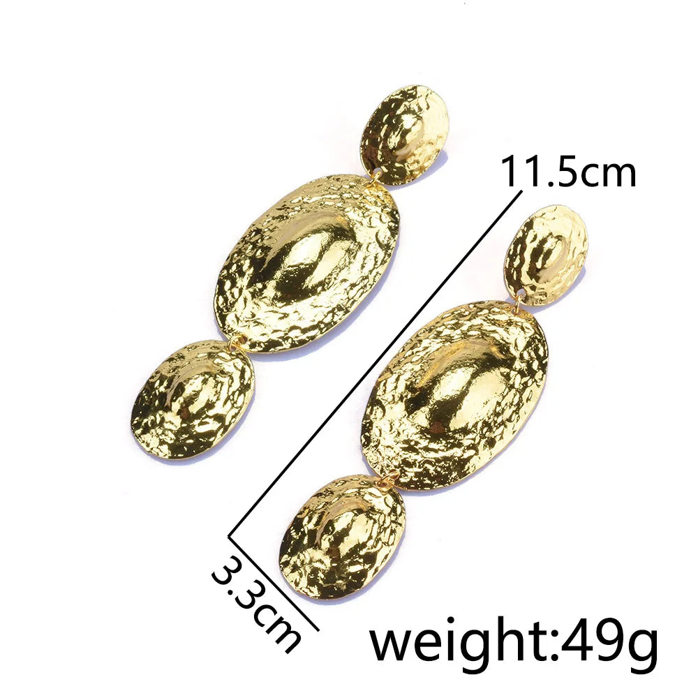 Textured Oval Shape Metal Dangle Earrings