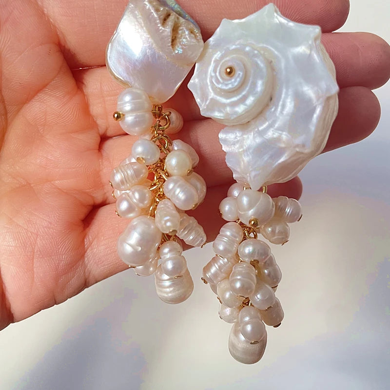 Chunky Shell & Baroque Pearl Earrings