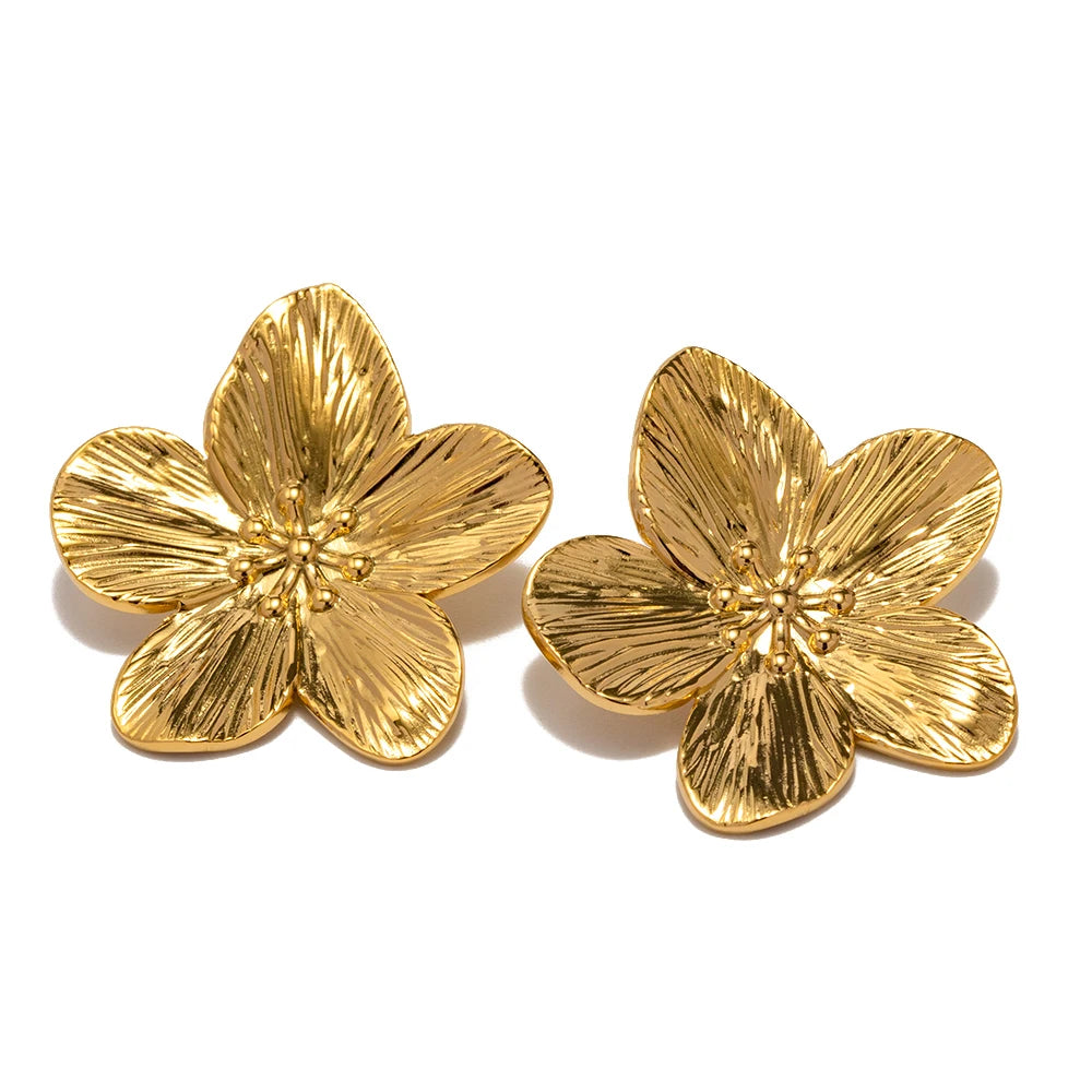 18k Gold Plated Stainless Steel Flower Metal Earrings