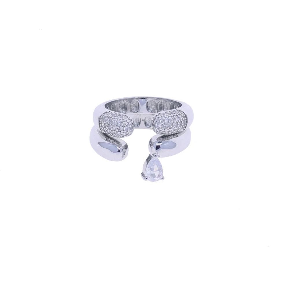 Stacking Open Rings Pave Bling Water Drop Cubic Zirconia