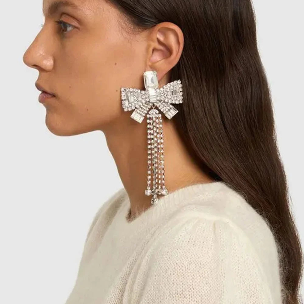 Statement Bow Rhinestone Clip Earrings