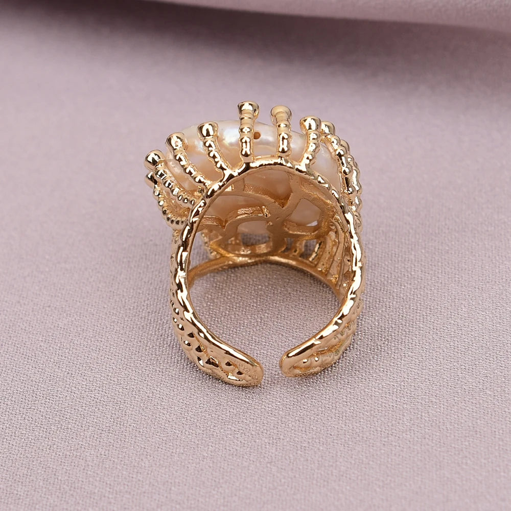 Pearl Mix Color Crystal Paved Gold Plated Ring
