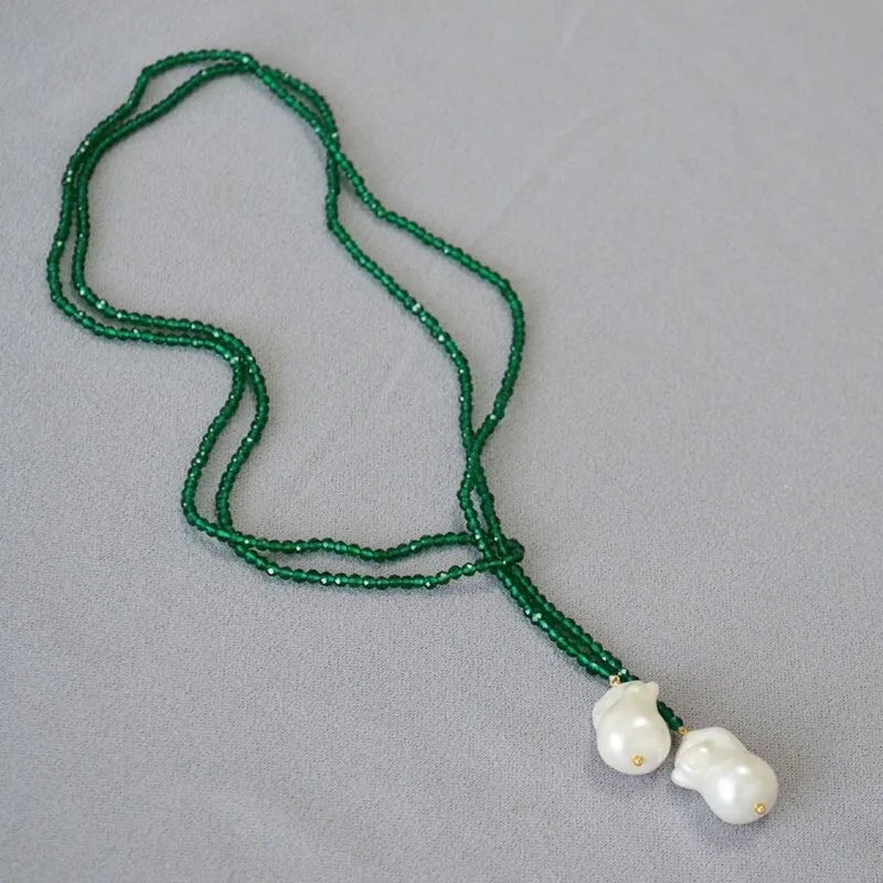 Baroque Pearl Green Sandstone Long Necklace