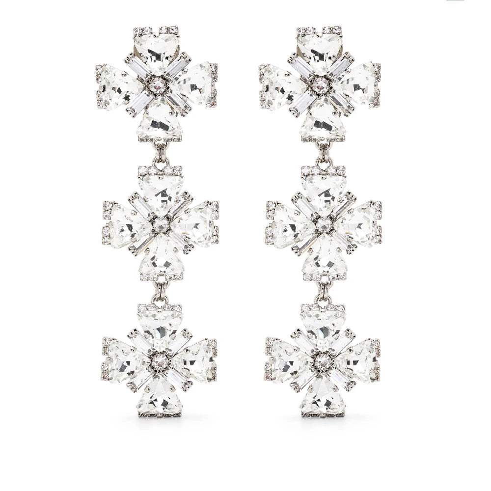 Rhinestone Crystal Long Dangle Cross Ear Clip Earrings