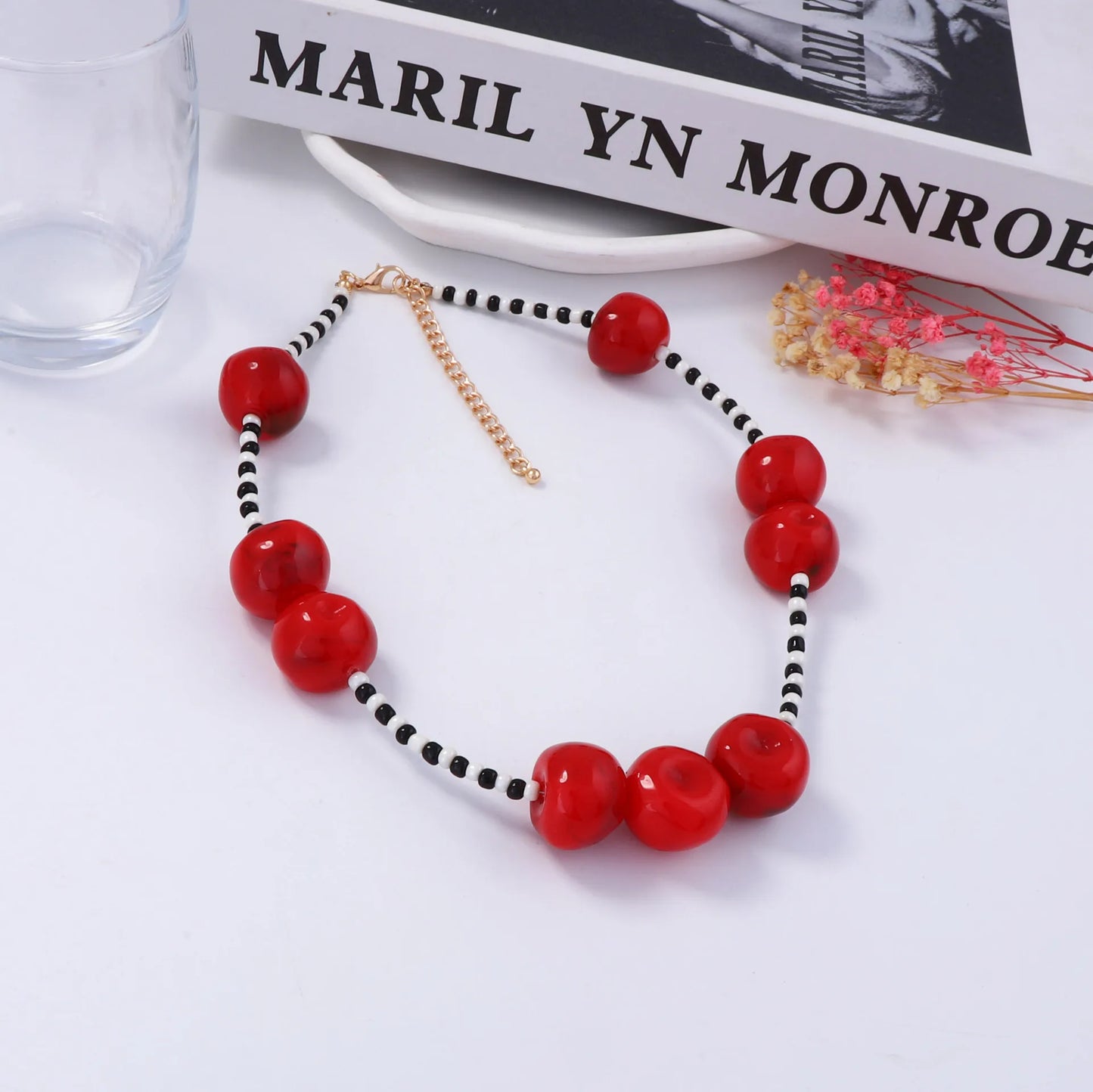 Red Cherry Beads Short Choker Necklace