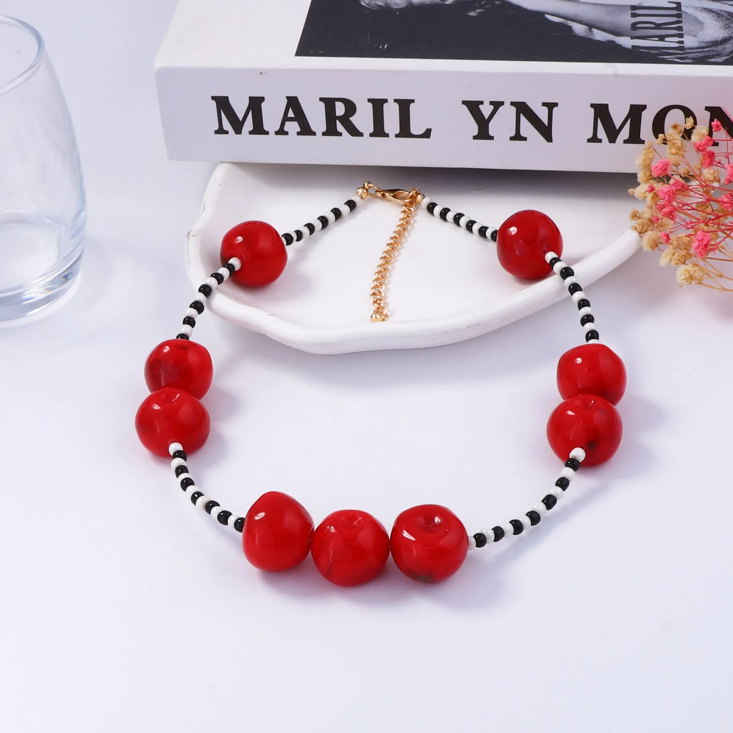 Red Cherry Beads Short Choker Necklace