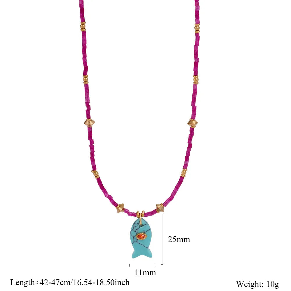 Natural Stone Beaded Fish Necklaces
