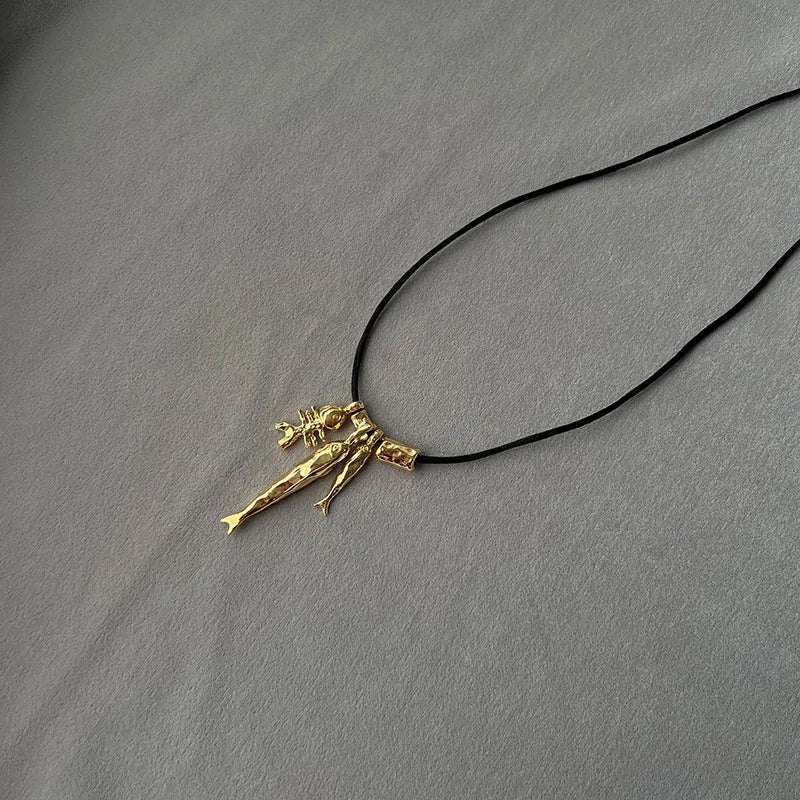 Sardine Fish Charm Pendant Cord Necklace