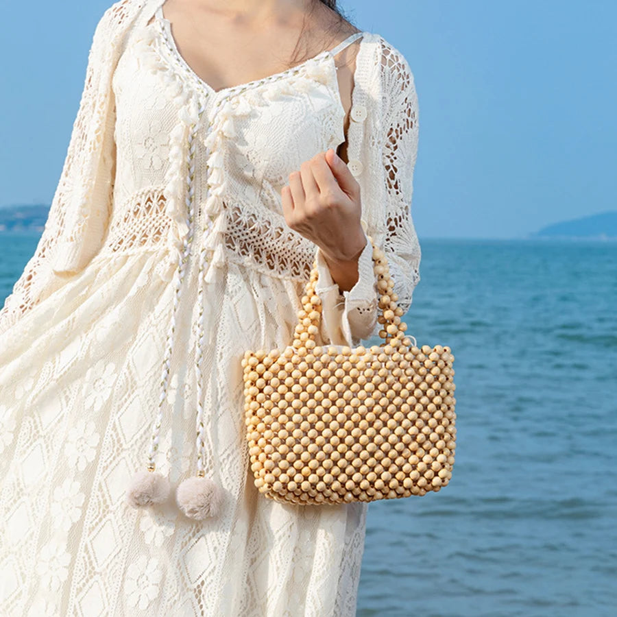 Top Handle Wooden Beaded Bags