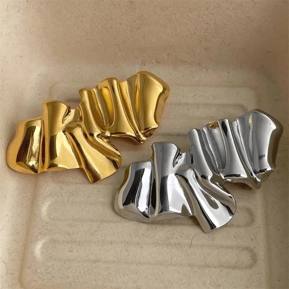 Minimalist Abstract Ruffled Design Stainless Steel Brooches