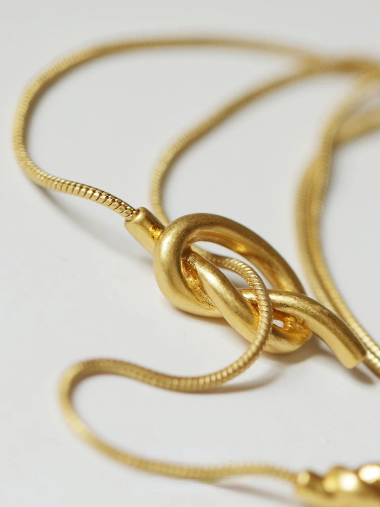 Metal Knot Pendant Long Necklace