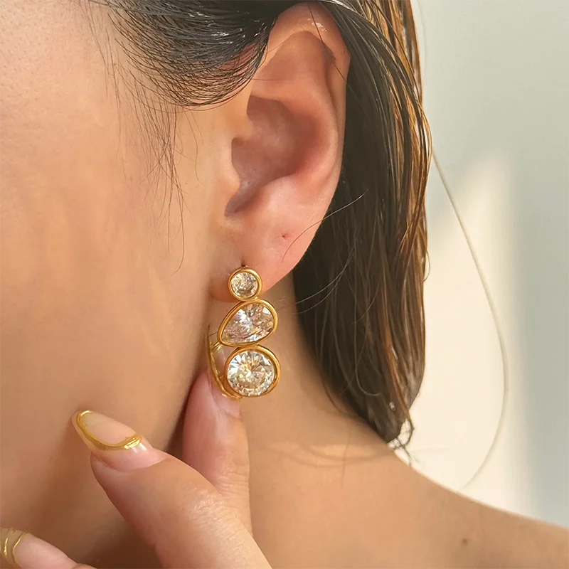 Round Water drop Zircon Stone Earrings