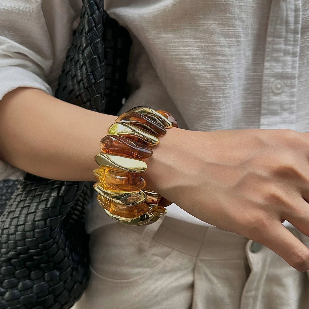 Geometric Wide Chunky Resin Elastic Bangle Bracelets