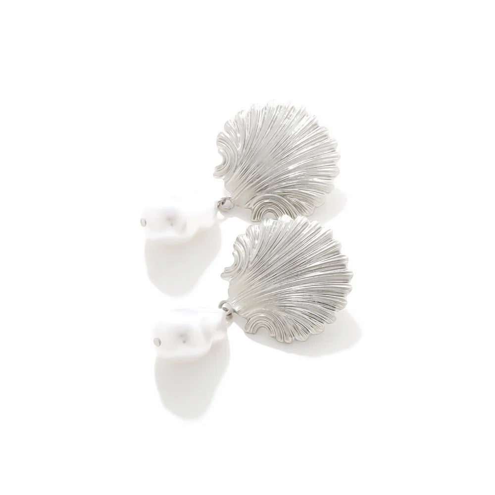 Baroque Pearl Sea Shell Dangle Earrings