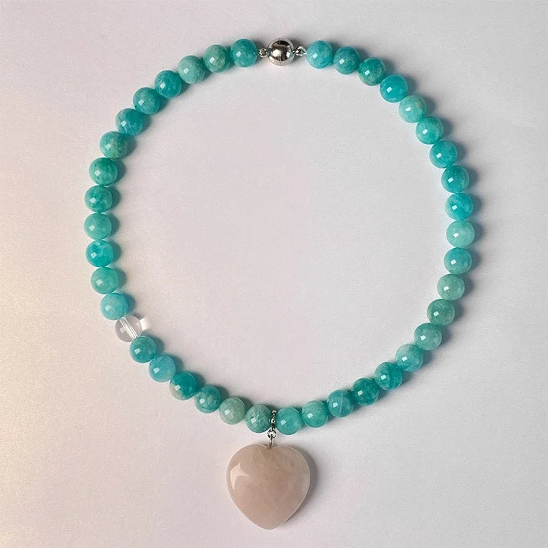 Pink Crystal & Green Beaded Necklace