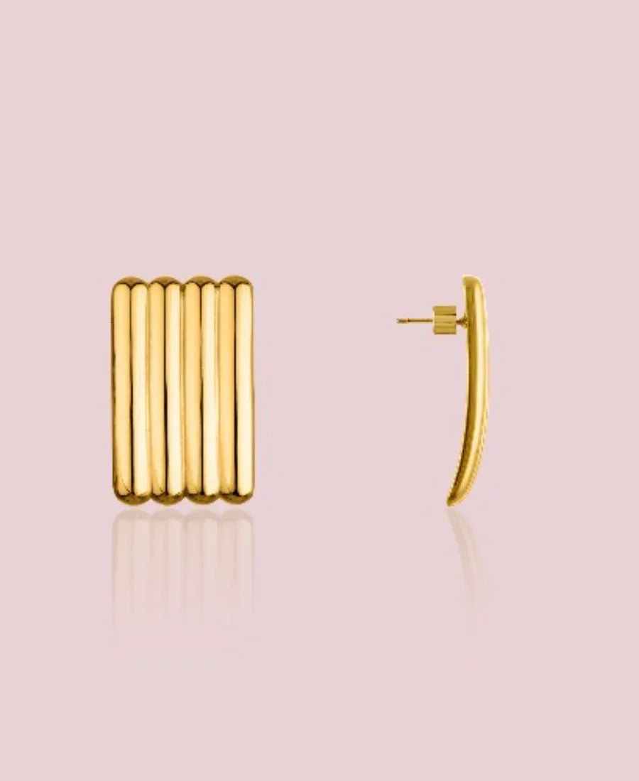 Chunky Geometric Rectangular Ribbed Earrings