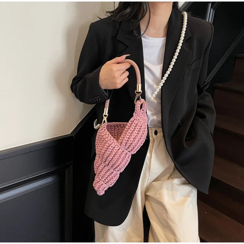 Conch Shell Knit Crochet Crossbody Shoulder Bag