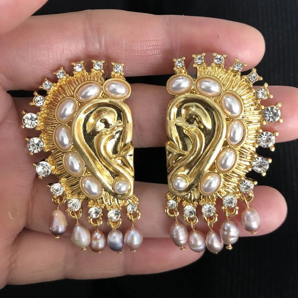 Surrealist Baroque Style Earrings Ear Shaped With Pearl
