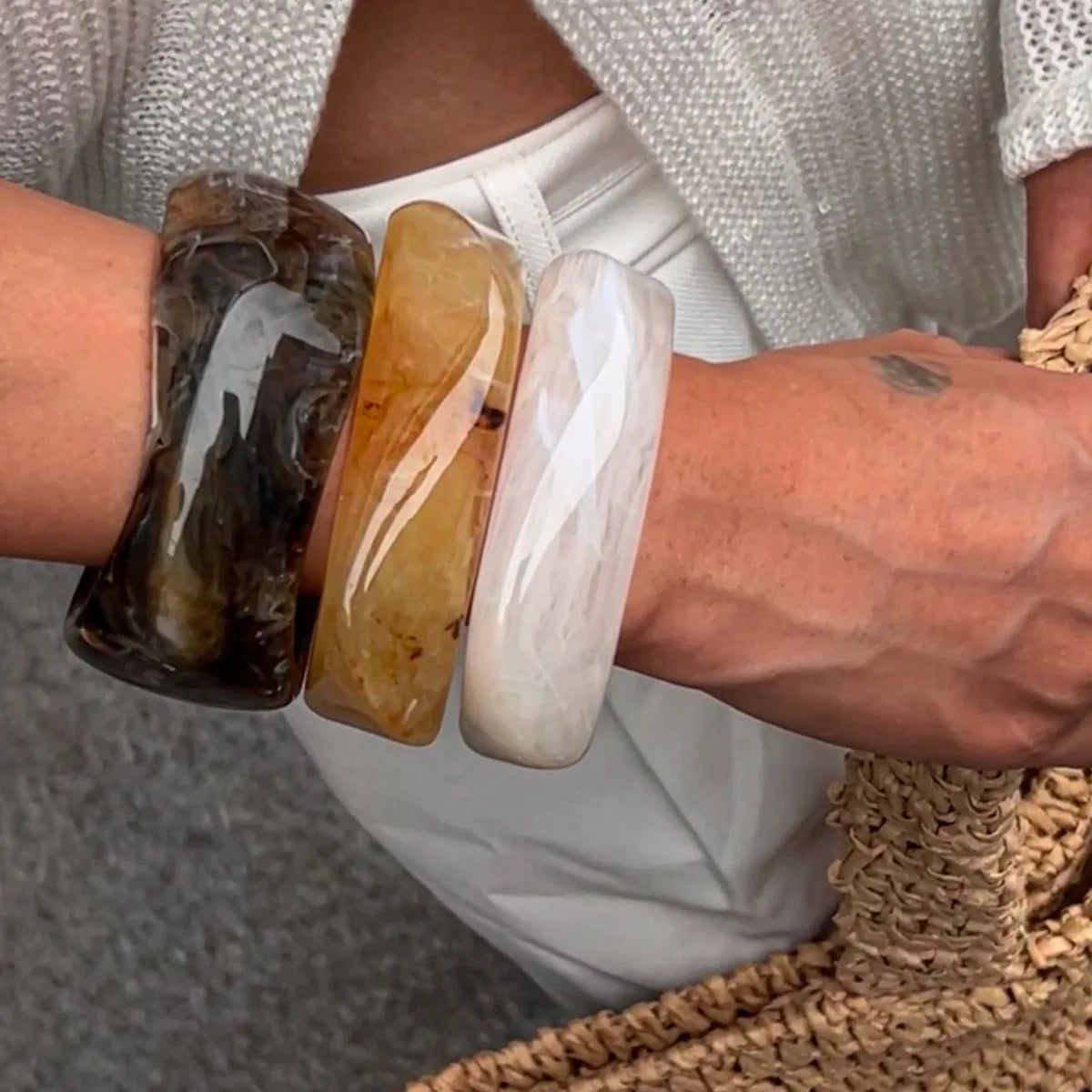 Chunky Geometric Thick Resin Acrylic Bangle Bracelet