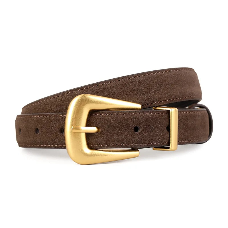 Chunky Buckle Suede Genuine Leather Belt