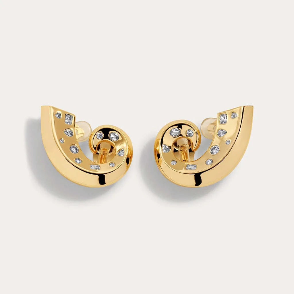 Conch Spiral Rhinestone Stud Earrings