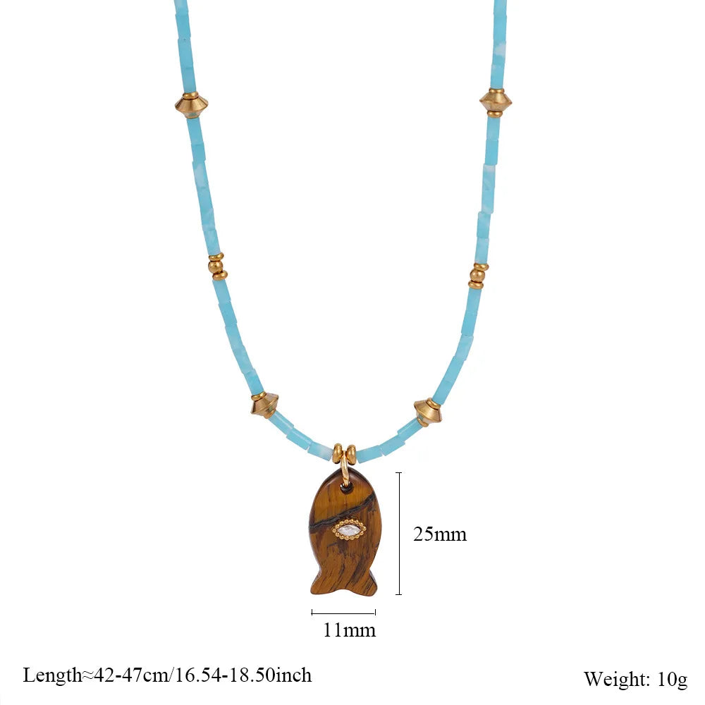 Natural Stone Beaded Fish Necklaces