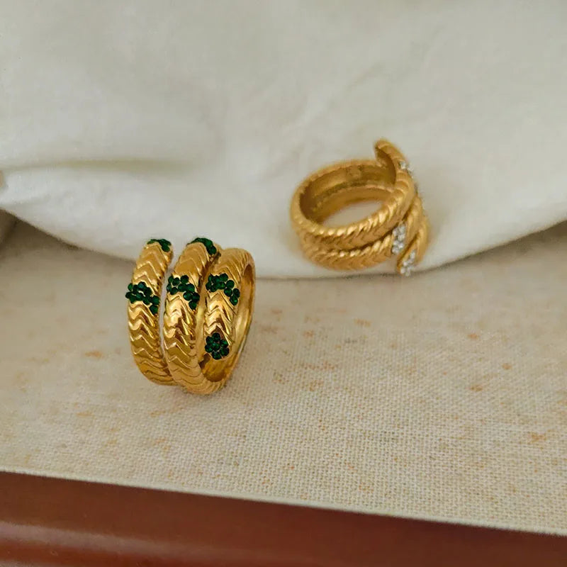 18K Gold Plated Rhinestone Snake Rings