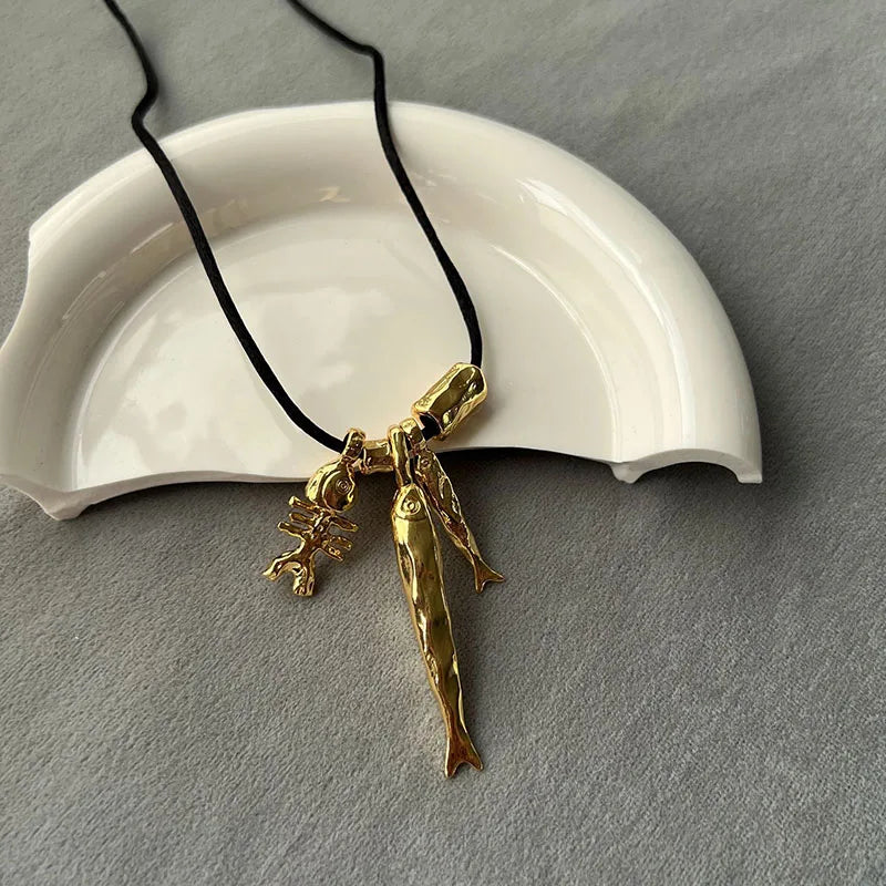 Sardine Fish Charm Pendant Cord Necklace