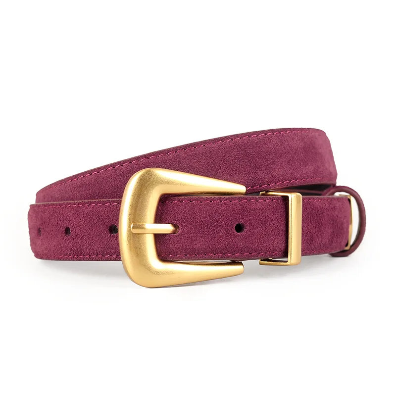 Chunky Buckle Suede Genuine Leather Belt