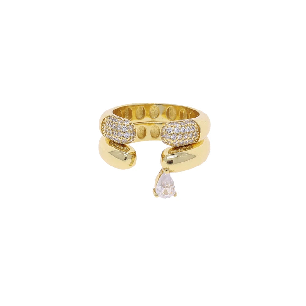 Stacking Open Rings Pave Bling Water Drop Cubic Zirconia
