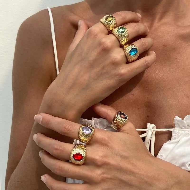 Gold Plated Colorful Zircon Open Rings