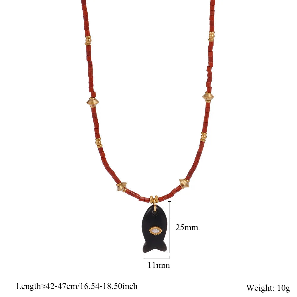 Natural Stone Beaded Fish Necklaces
