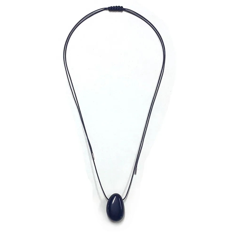 Minimalist Stone Pendant Necklace Adjustable Black Rope