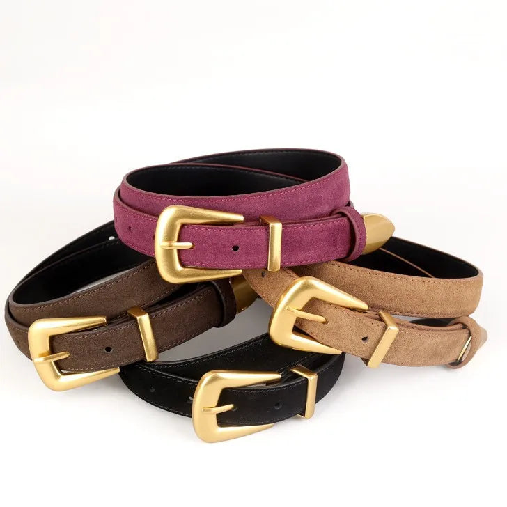 Chunky Buckle Suede Genuine Leather Belt