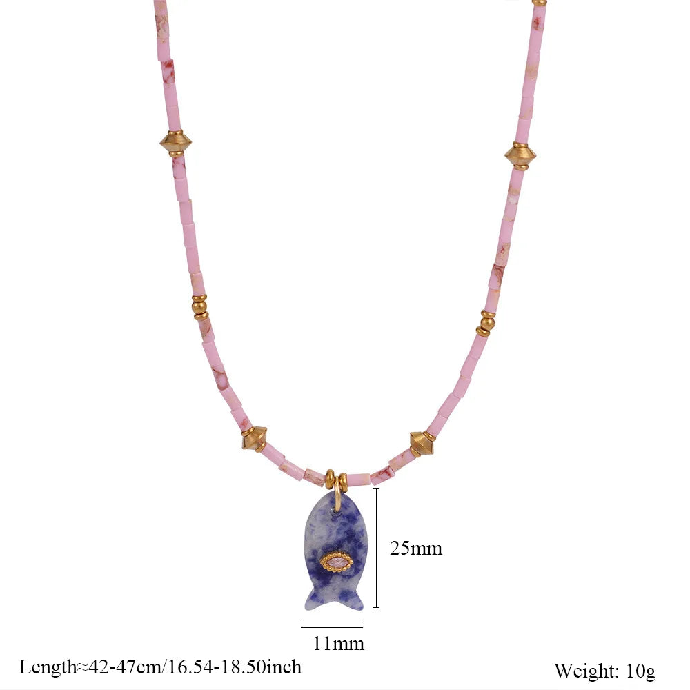 Natural Stone Beaded Fish Necklaces