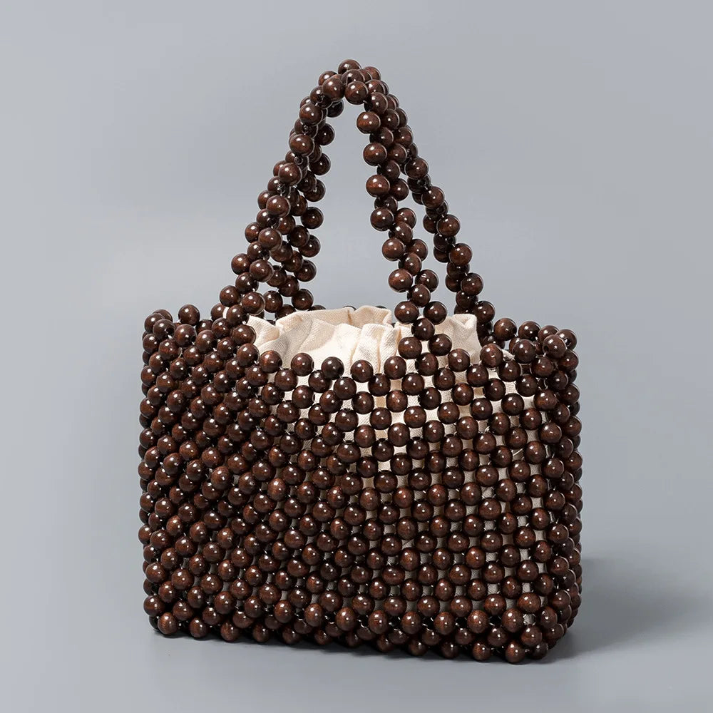 Top Handle Wooden Beaded Bags